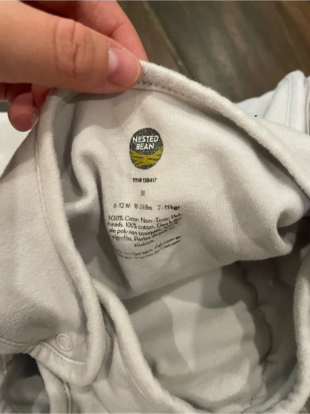 Nested Bean Gray Weighted Sleep Sack SZ M 6-12 Months